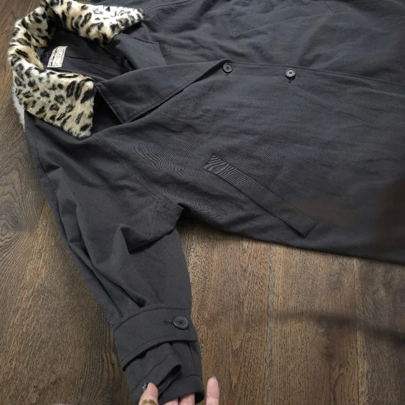 NWOT Free People X Revolve Oversized Leopard Cheetah Faux Fur Collar Trench - Picture 8 of 11